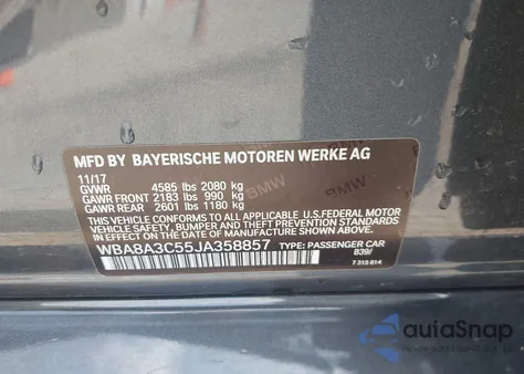 2018 BMW 320I xDrive from USA, damaged, VIN WBA8A3C55JA358857